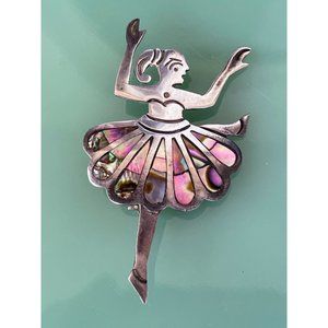 Vintage Taxco Mexico Ballerina Dancer Mexico Brooch Abalone Sterling
